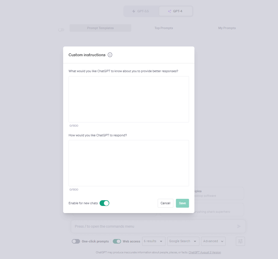 ChatGPT Custom Instructions